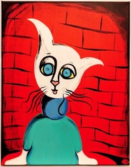 RED CAT POP ART EXPRESSIONISM PAINTING ON STRETCHED CANVAS..11 X 14 BY: JORDO