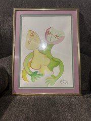 Watercolor Painting Original Frame Abstract Sensual Human Form Art ~ Signed 👀