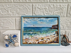 Original Painting „By the Seashore“ Sea, landscape. 22×17 cm in frame
