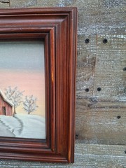 BARN PAINTING 8 X 10 -AMERICANA WINTER SCENE (WITH FRAME 14″ X 12″)