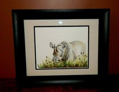 AFRICAN Rhinoceros Original Watercolor Painting, Vibrant, Detailed, Signed, Mint