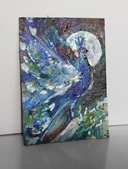 Peacock ACEO Original Art, Bird Miniature Impasto Oil Painting, Animals Artwork