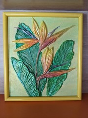 3D Sculpture Banana Leaves Painting, Botanical Decor, Tropical Texture Floral