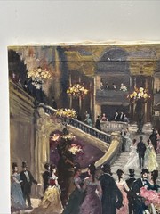 MID CENTURY PAINTING French Opera Ball People Event School Of Paris Large Oil