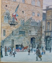 Ricciardo Meacci 1902 Watercolor Painting Piazza Della Signoria Florence, Italy