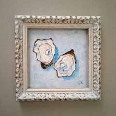 Oysters Impasto Oil Painting Impasto Original 3D Art Unframed 6×6″