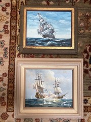 J. Harvey Ships And Kelly Lot Of Two Small Signed Paintings