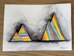 Original Watercolor Painting – Geometric Mountains – 10×7 – Signed –Cotton Paper