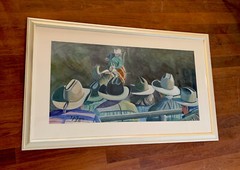 Original Watercolor Painting Rodeo Time Cowboy Western Art Tom T. J. Gress 57”