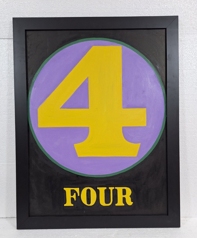 AMAZING OIL ON CANVAS ROBERT INDIANA 1965 SIGNED“ NUMBER 4″ WITH FRAME NICE