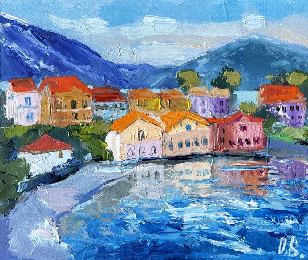 Kefalonia Painting Original Art Impasto Oil Painting 5×6″ Greece Wall Art signed