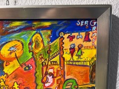 One-Of- A-Kind Abstract Painting on Canvas by Serg Graff „Donut“ Framed, COA