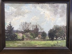 19th c. James Hamilton Mackenzie Framed Oil on Board Scotland Castle Landscape
