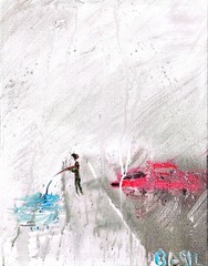 Catching Fish In The Rain Bold Color Modern Abstract Art Original Canvas 11×14