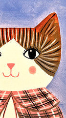 Calico Cat in Clothes Portrait Painting, Whimsical Cat Art 8×10