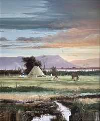 Thomas deDecker oil painting Evening Talks Cheyenne Native American Encampment