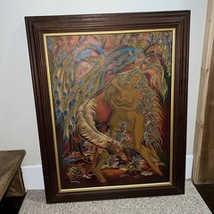 Vintage Framed Nude Goddess/man Engraved/carved. Gold Metallic Painting