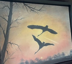 Flying Geese Painting On Canvas In Frame Signed J. Rohde 15 1/2 X 12 1/2