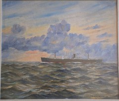 Norman Wilkinson Oil Painting “ Cargo Ship Entering The Thames Estuary „