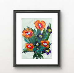 Messa Art: Orange & Purple Flowers 9×12 Abstract Impressionism Art on Paper