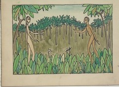 Adam & Eve in Garden 7 1/2 x 10 W/C Painting on Paper Board-1930s-James Gussow