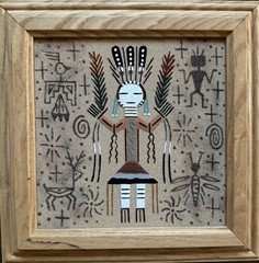 Vintage Authentic Navajo Sandpainting „Whirling Log“ Signed by Herman Tom
