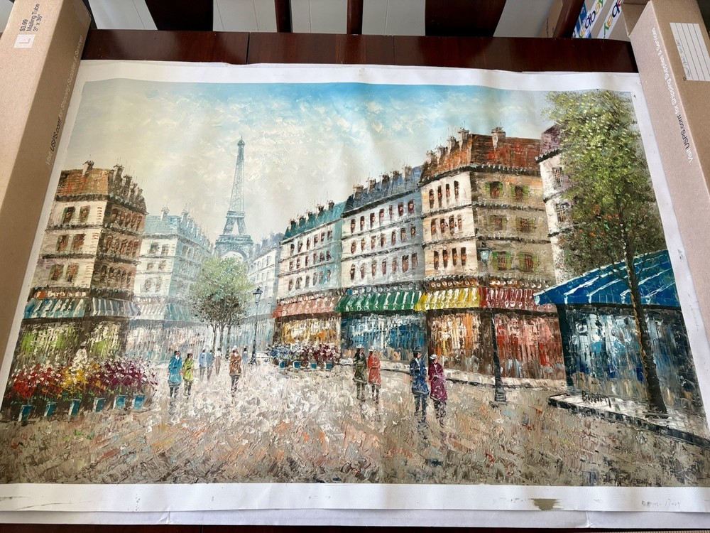 ORIGINAL CAROLINE BURNETT SIGNED OIL ON CANVAS PAINTING PARIS EIFFEL TOWER 36X24