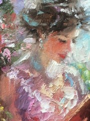 Original Oil Painting in Frame Girl Book Flowers Miniature 6x4in