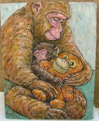 Zoo Monkey Punch new cute original 8×10 card panel oil painting by Crowell