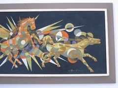 Mid Century Modern Painting Horses Cubist Cubism Abstract Modernism Listed Art