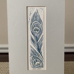 Original Woodblock Blue Feather Etching Signed By Fran Ritchie Yost D