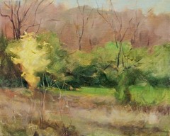 Girl picking Berries Woods original oil painting Margaret Aycock 16x29canvas