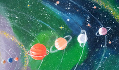 Original acrylic painting Parade of planets. Space Handmade Wall decor 11*8