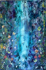 Cascade by Spring Waterfall Series Fantasy Original Painting 24×36 Canvas Art