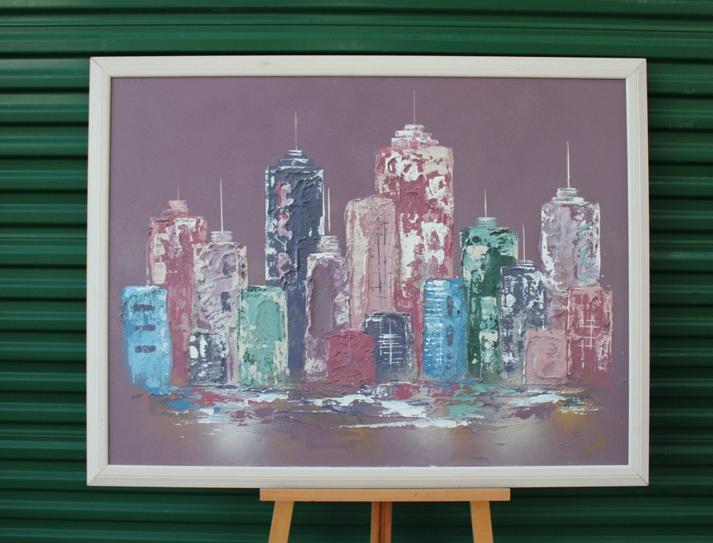 Mid-20th Century IMPASTO Abstract Buildings Oil Painting FRANK WALCUTT