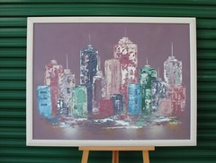 Mid-20th Century IMPASTO Abstract Buildings Oil Painting FRANK WALCUTT