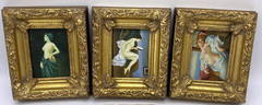 Lot of 3 Vintage Hand Painted French Miniature Portrait Lady Partial Nude