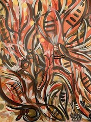 Original Abstract Painting Fall Botanical Wall Art Moody Brown Mixed Media Paint