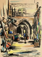 M Levy (20th Century) Beautiful Post-Impressionism Watercolor Painting