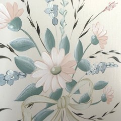 90s Hand Painted Floral Wood Wall Art Plaque Set Pastel Cottage Folk Shabby Chic