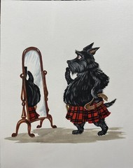 Original PAINTING SCOTTISH TERRIER RYTA humor dog portrait folk art hand painted