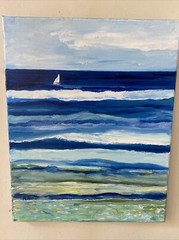 By the Sea | Oil Painting K C Jones Art Seascape Coast Beach Seashore Sailboat