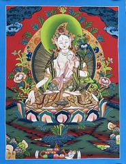 ORIGINAL HAND-PAINTED WHITE TARA MOTHER GODDESS TIBETAN THANGKA THANKA PAINTING