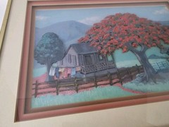 Luis German Cajiga 3D Puerto Rico Painting Print Framed 1979 Flamboyant Tree
