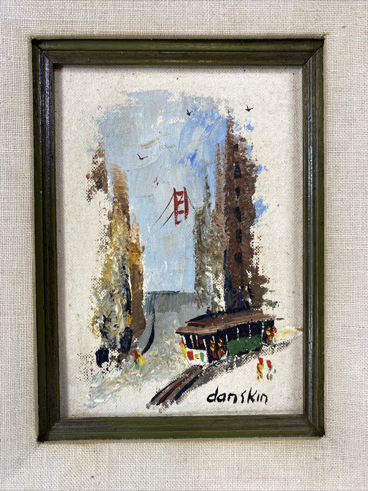 Richard Danskin Original Oil Painting Signed big city San Francisco trolley cars