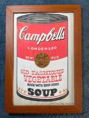 ANDY WARHOL DRAWING ON ANTIQUE PAPER, FRAMED ON WOOD, SIGNED AND SEALED