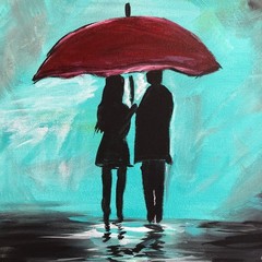 WS original blue rain emotional impressionism 14X11 canvas acrylic modern art