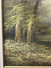 Vintage Mountain Forest Large Landscape Oil Painting Green & Brown Signed+Framed