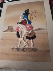 Camel and Desert Folk Art Sand art on Canvas, Small Unframed Single Piece