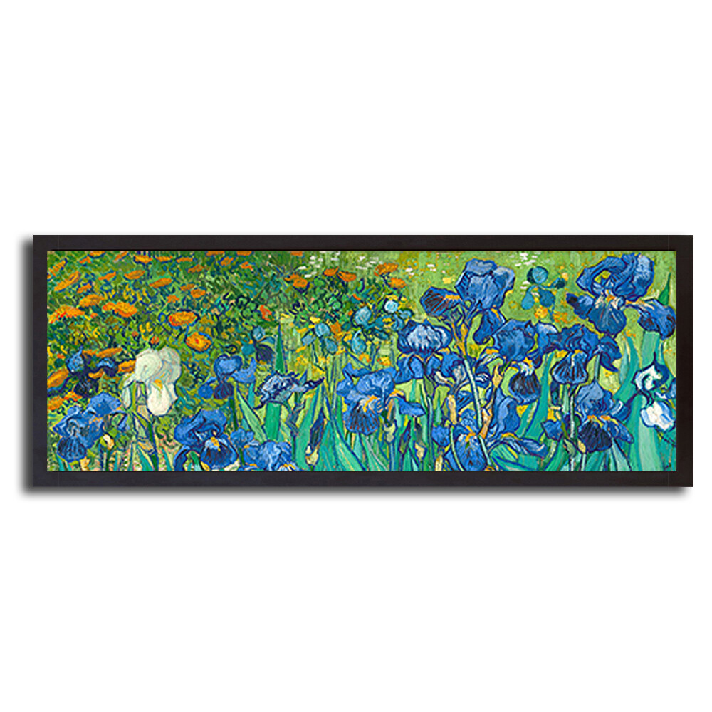 Black Framed Irises (Det.) by Van Gogh Canvas Giclee Art (11 in x 27 in Framed)